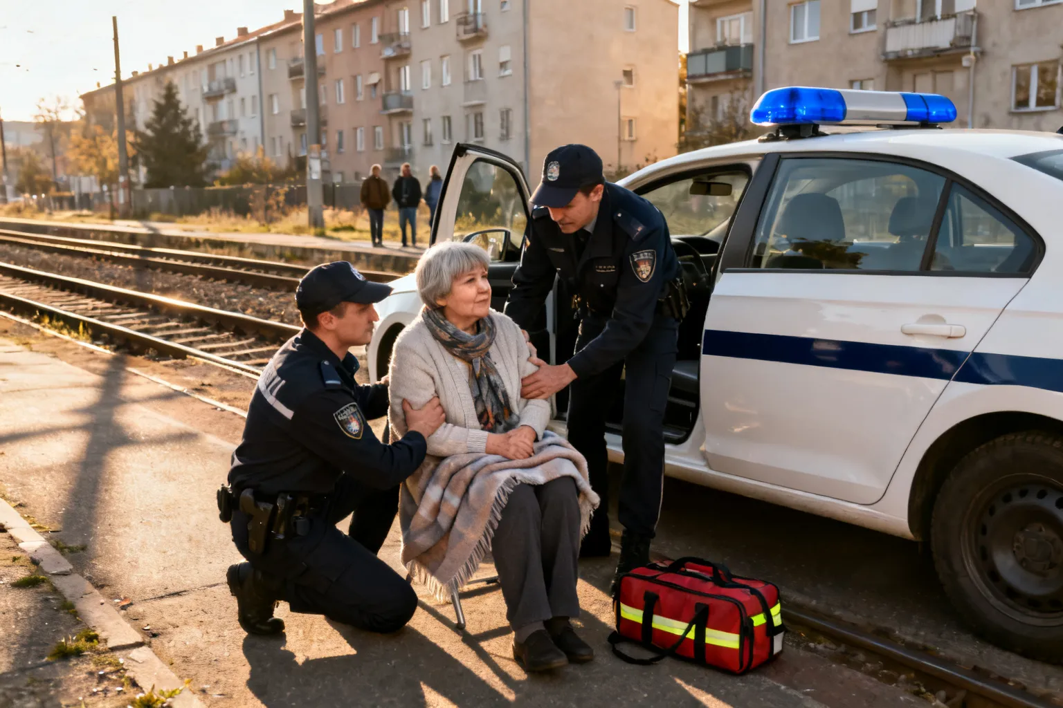 Policjanci wydobyli seniorkę z rowu przy torowisku w Szczecinie